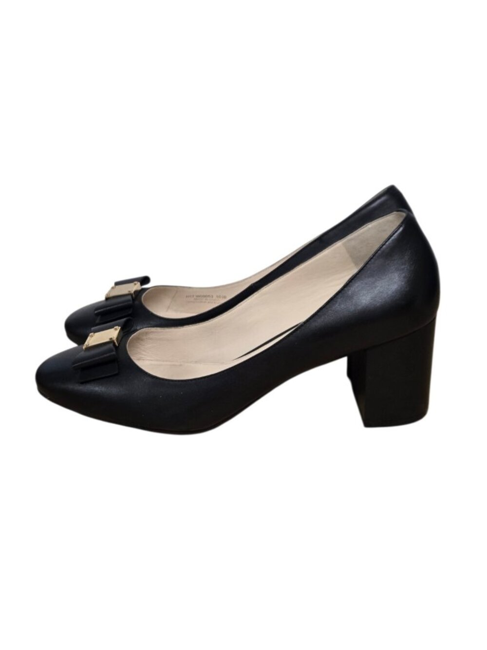 Cole Haan Tali Bow Black Round Toe  Block Heel Pumps Womens Size 10.5 B Classic